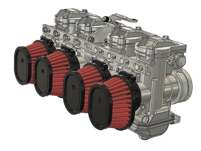 1/12 4連スポーツキャブレター 3Dプリンタ出力未塗装キット (スーフォア、Z2他ピッチ)