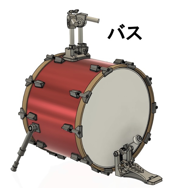 1/12　ドラムセット ばら売り　3Dプリンタ出力未塗装キット
