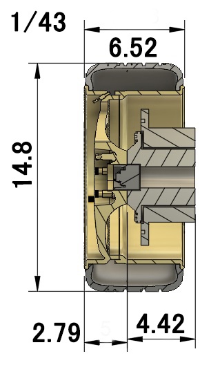 1/43 5スポークホイール(タイヤ、ブレーキセット) 19インチ10J相当 3Dプリンタ出力未塗装キット (1/32もあり)