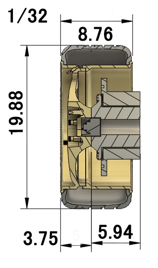 1/43 5スポークホイール(タイヤ、ブレーキセット) 19インチ10J相当 3Dプリンタ出力未塗装キット (1/32もあり)