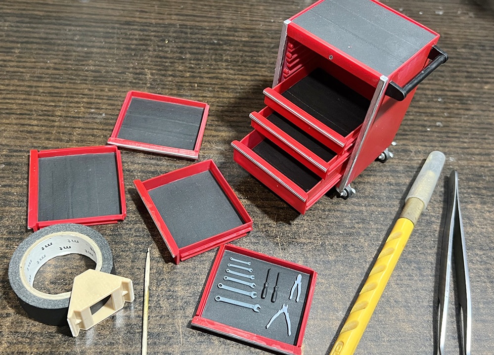 1/12 ツールキャビネット、ツールチェスト 工具箱 3Dプリンタ出力未塗装パーツ