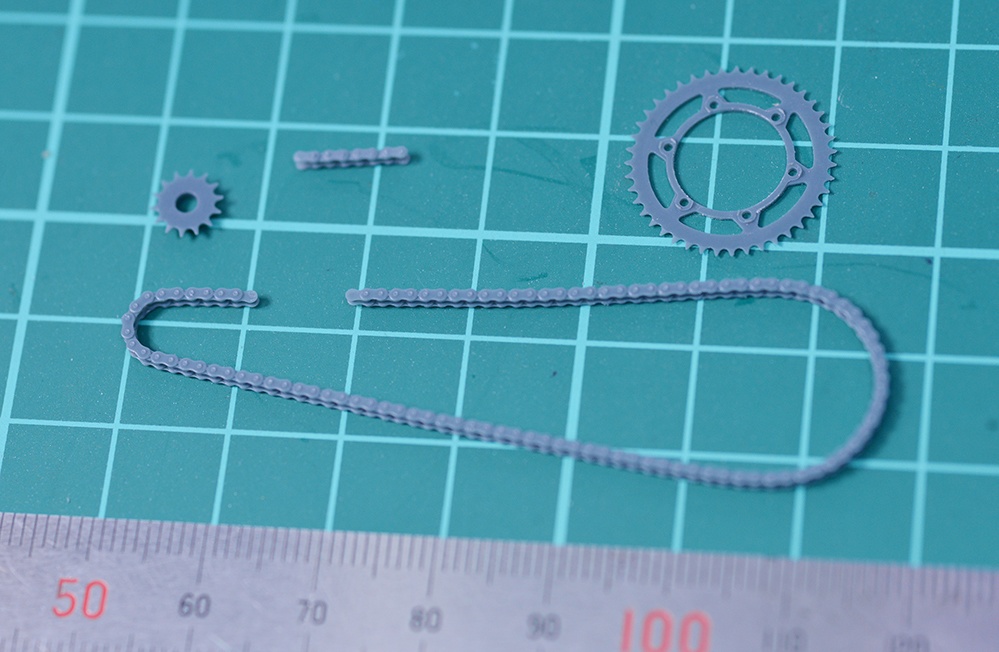 1/12 TZR250(3MA)用チェーン、スプロケットセット 3Dプリンタ出力未塗装キット