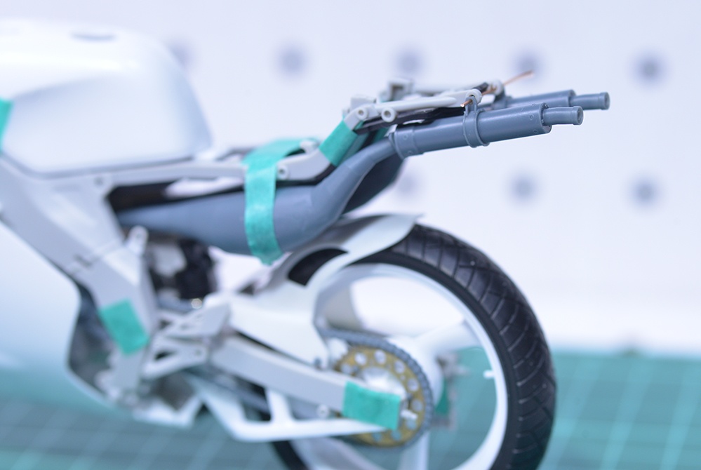 1/12 TZR250(3MA)用社外チャンバー、マフラー(レーシングチャンバー) 3Dプリンタ出力未塗装キット (オプションでロングサイレンサーもあり)