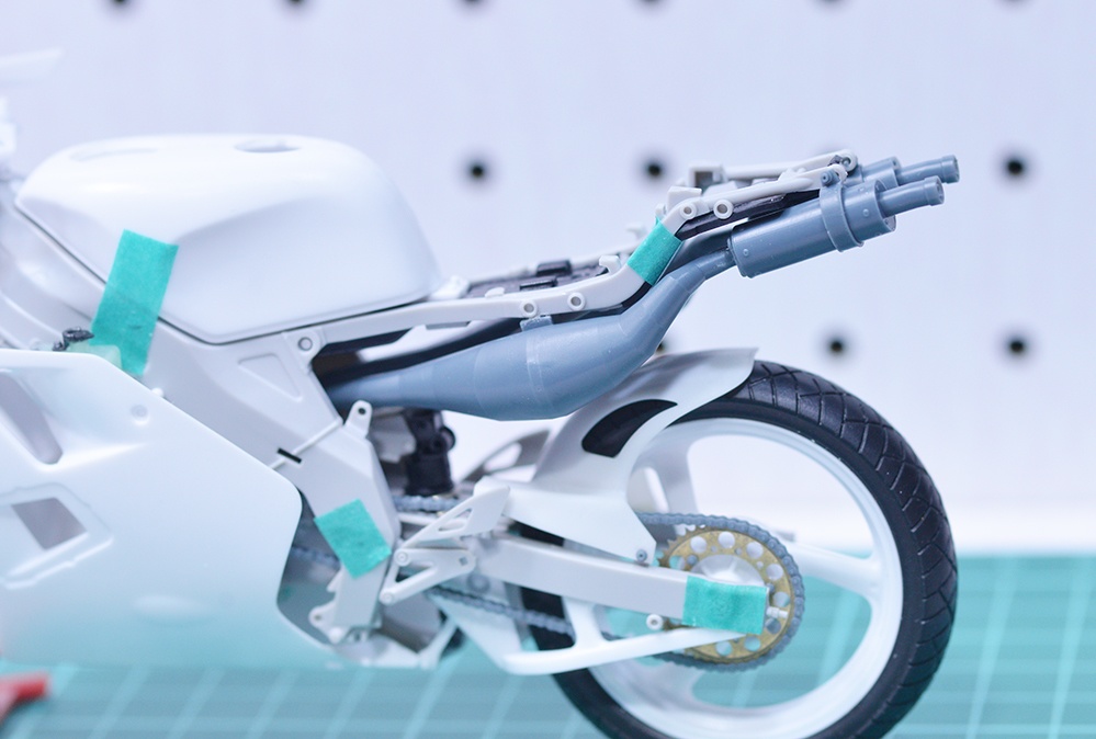 1/12 TZR250(3MA)用社外チャンバー、マフラー(レーシングチャンバー) 3Dプリンタ出力未塗装キット (オプションでロングサイレンサーもあり)