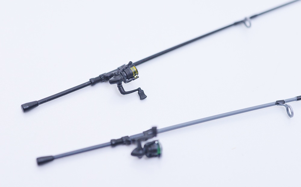 1/12 釣り竿、リールセット(6ftバスロッド風) 3Dプリンタ出力未塗装キット (1/8もあり)