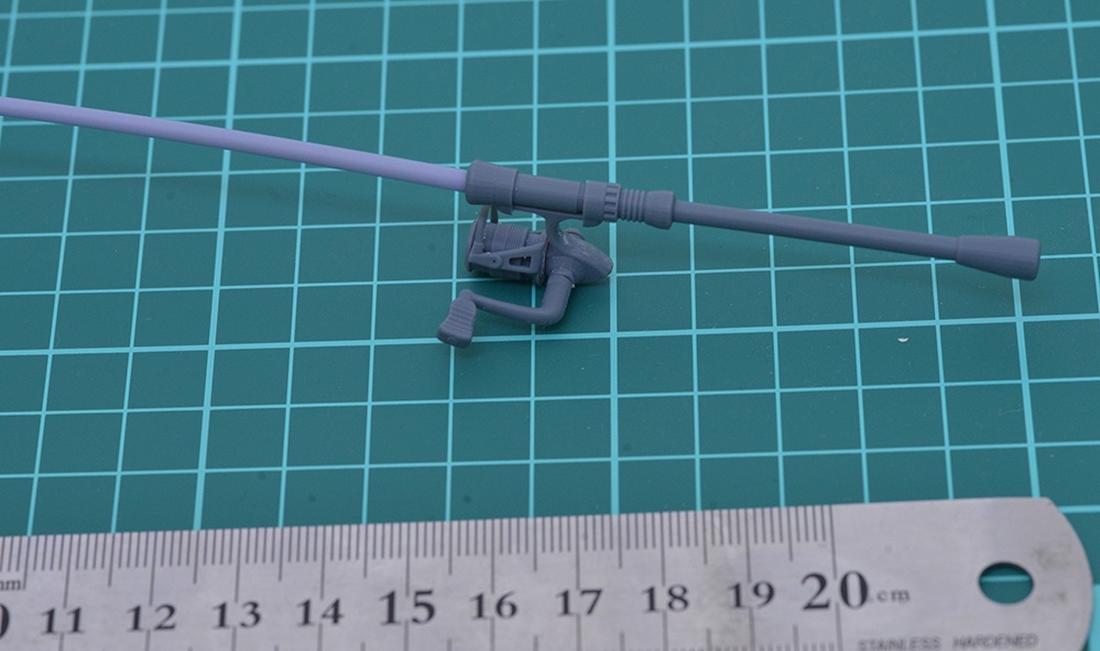 1/12 釣り竿、リールセット(6ftバスロッド風) 3Dプリンタ出力未塗装キット (1/6、1/8もあり)