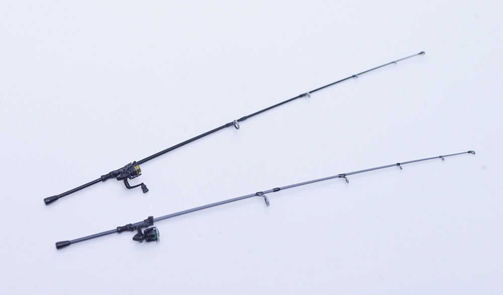 1/12 釣り竿、リールセット(6ftバスロッド風) 3Dプリンタ出力未塗装キット (1/8もあり)