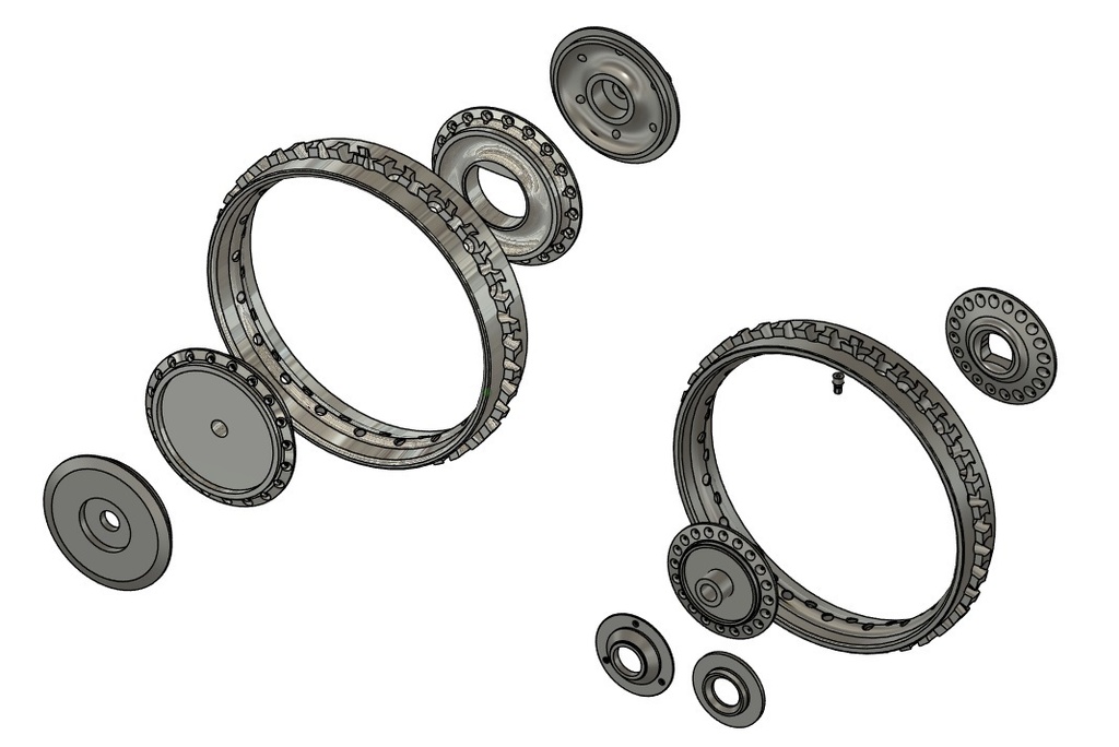 1/12 ワイヤースポークホイール用ハブ、リムセット_750RS(ZⅡ)サイズ 3Dプリンタ出力未塗装キット