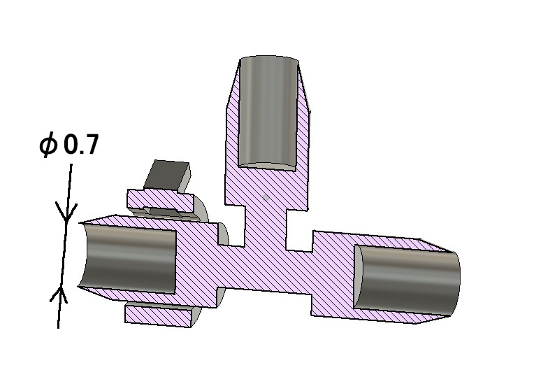 T字ホースコネクタ(0.5~0.6mm用) 3Dプリンタ出力未塗装キット