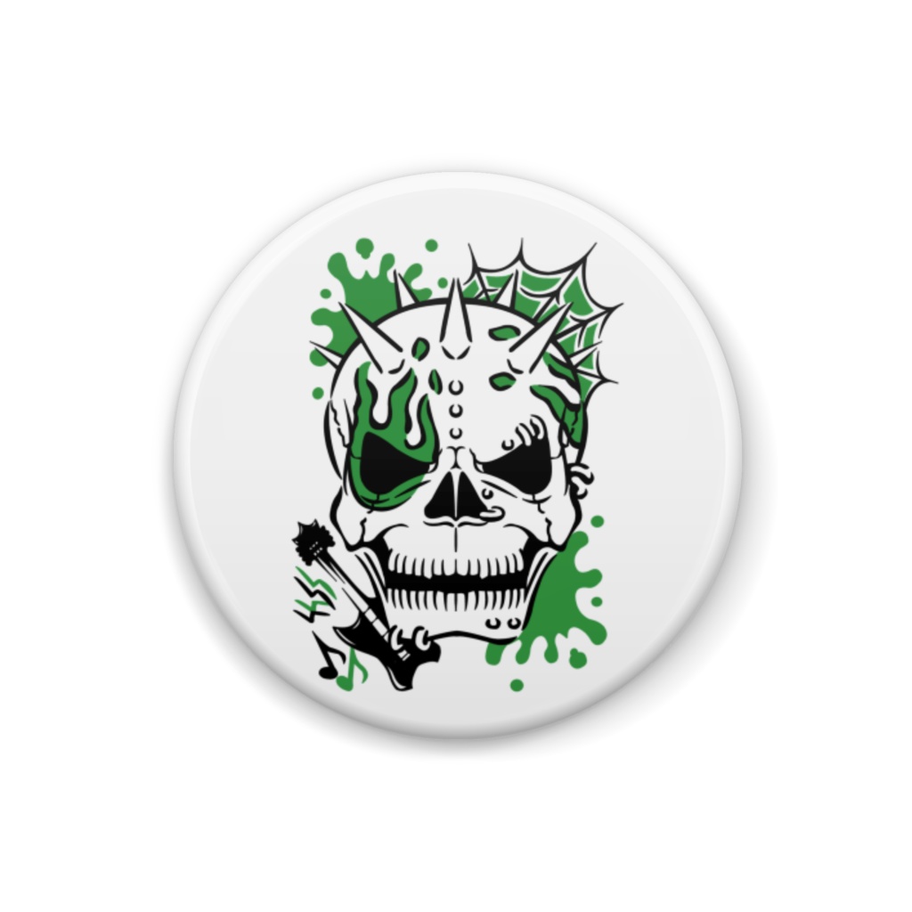 髑髏パンク２(緑) 缶バッチ