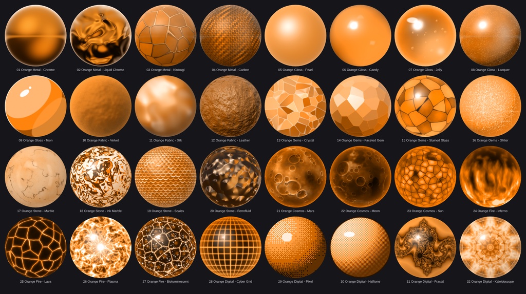Orange_Matcap Pack - 32 Matcaps