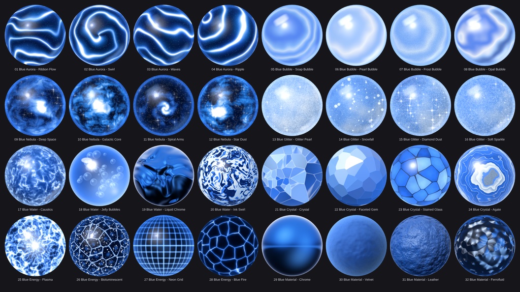 Blue Matcap Pack - 32 Matcaps