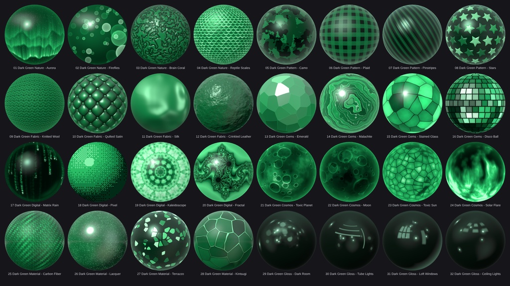 Green Matcap Pack - 64 Matcaps