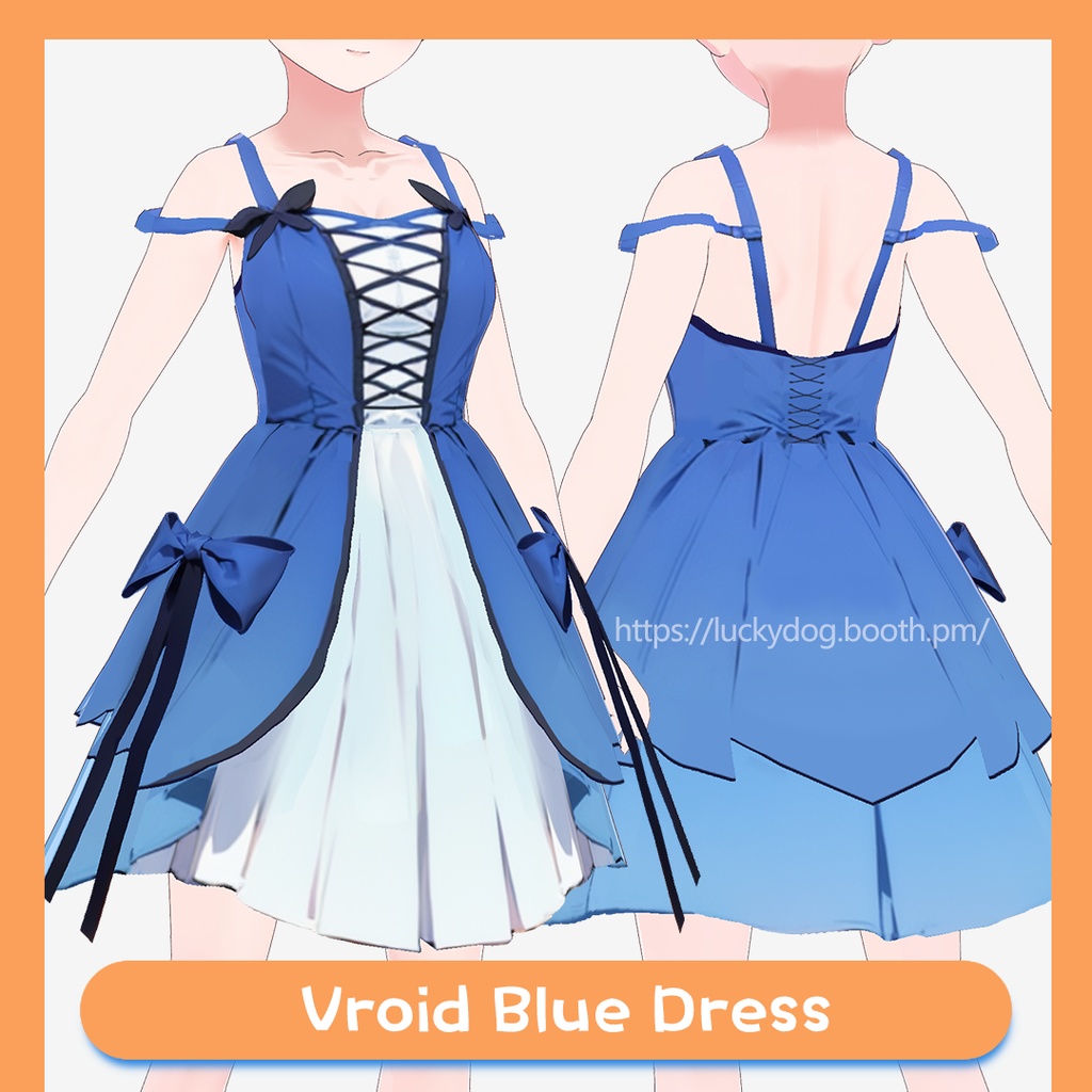 [Vroid] Blue Dress #1｜リボンコルセットワンピース
