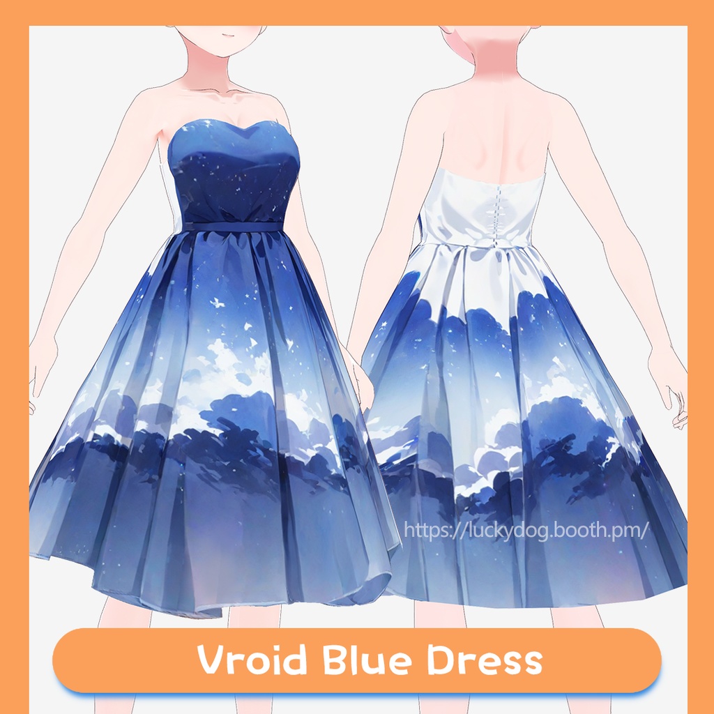 [Vroid] Blue Dress #7｜青空と雲のドレス