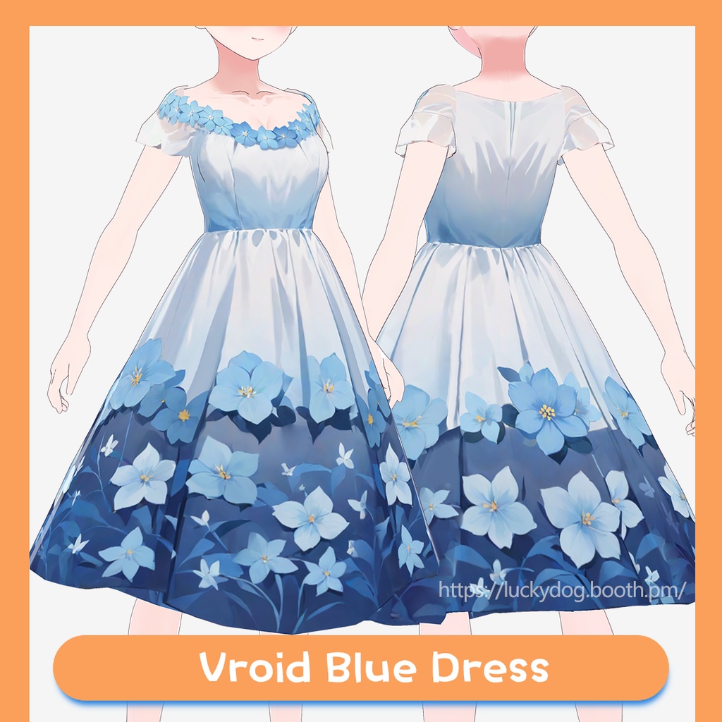 [Vroid] Blue Dress #5｜ブルーフローラルロリータ