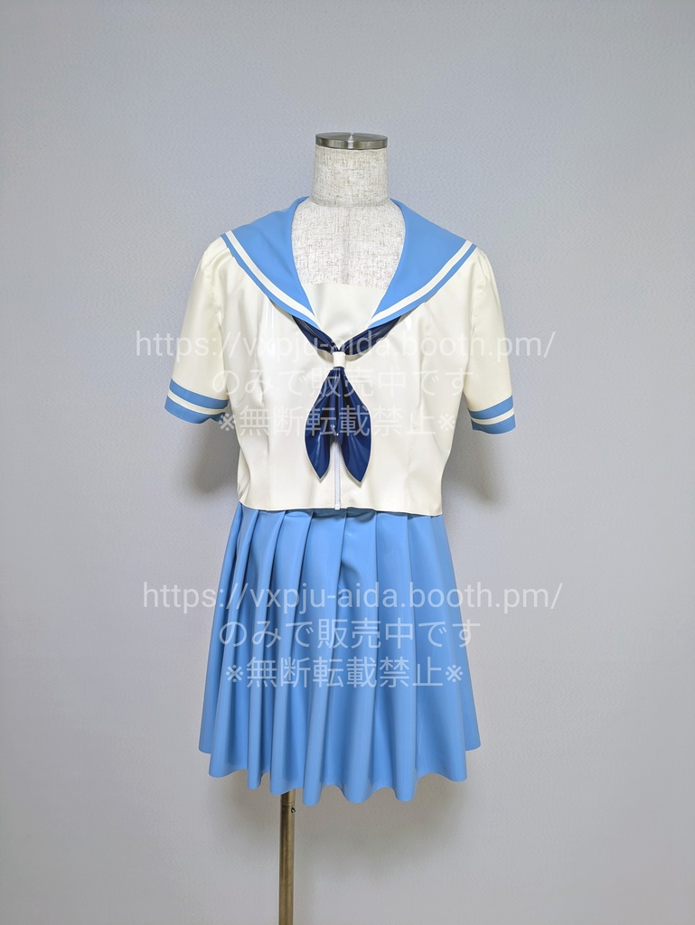 素人製作 ラバー ラテックス 男性L〜XL相当 コスプレ 衣装 コスチューム セーラー服 夏服 学生服 制服 半袖 rubber latex 大きいサイズ