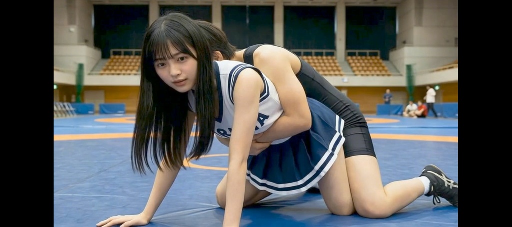 昭和チアガール　アマチュアレスリング対戦（ＡＩ生成・２分動画）