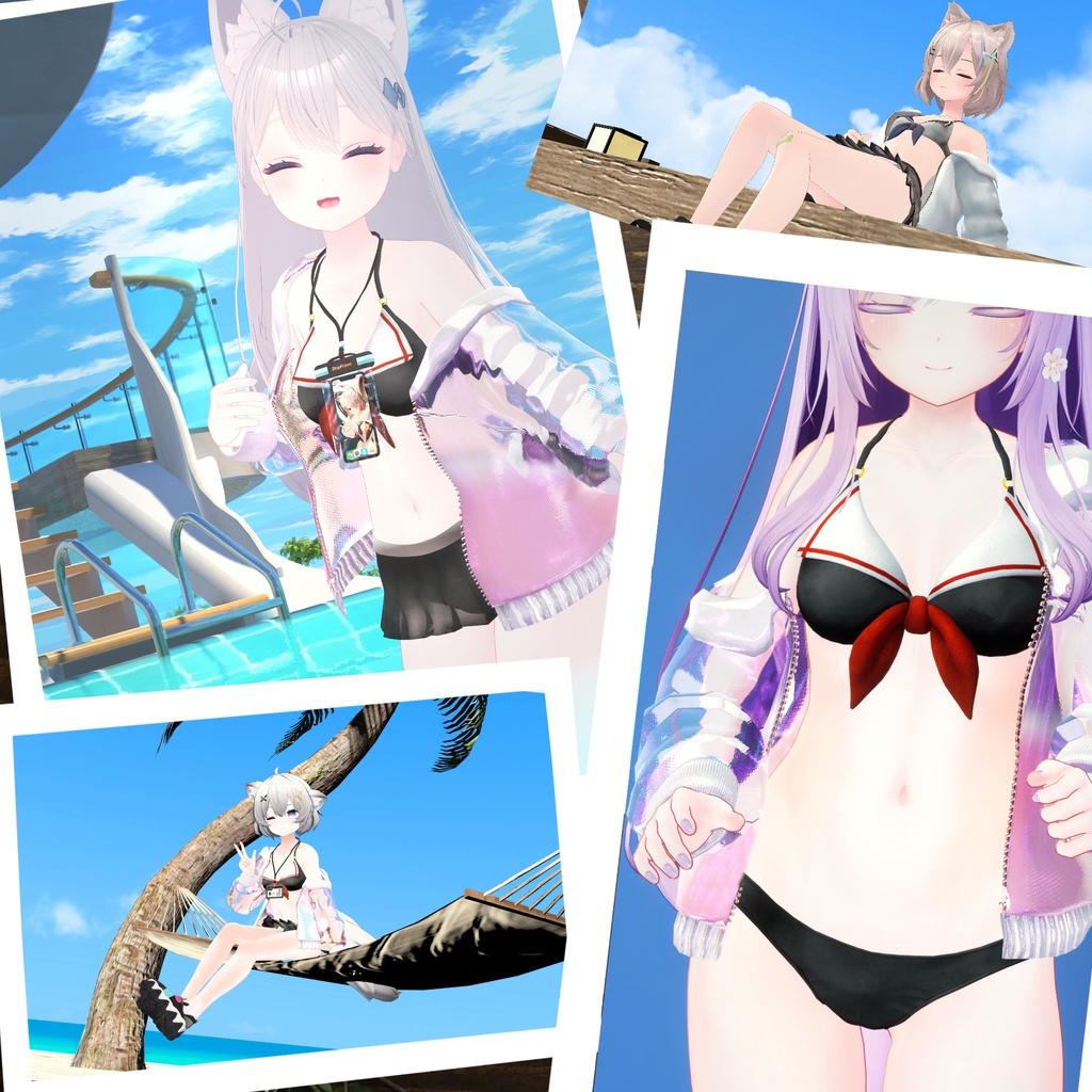 【9アバター対応‼】- 梅雨明けプールサイド - セーラービキニ&スケルトンスポーツジャケット