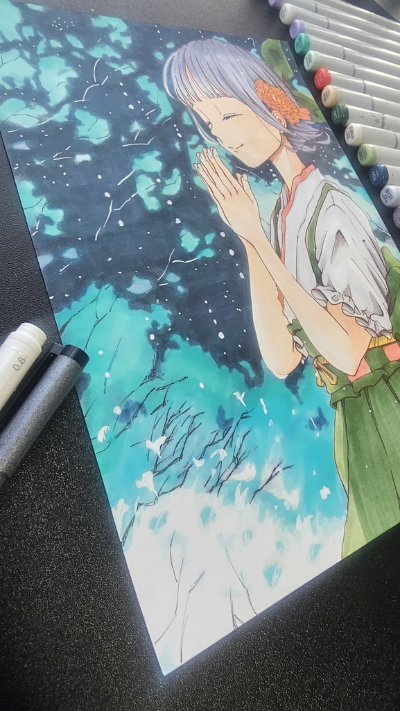 アナログイラスト原画販売 タイトル『Painted in many colors, alone in my own world』