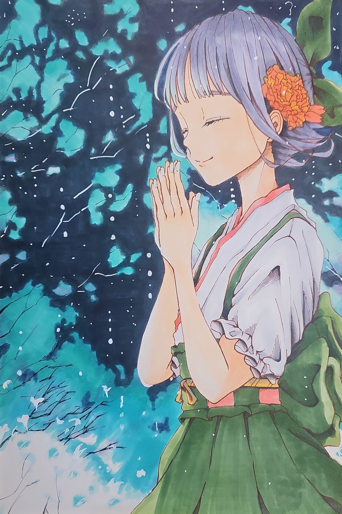 アナログイラスト原画販売 タイトル『Painted in many colors, alone in my own world』