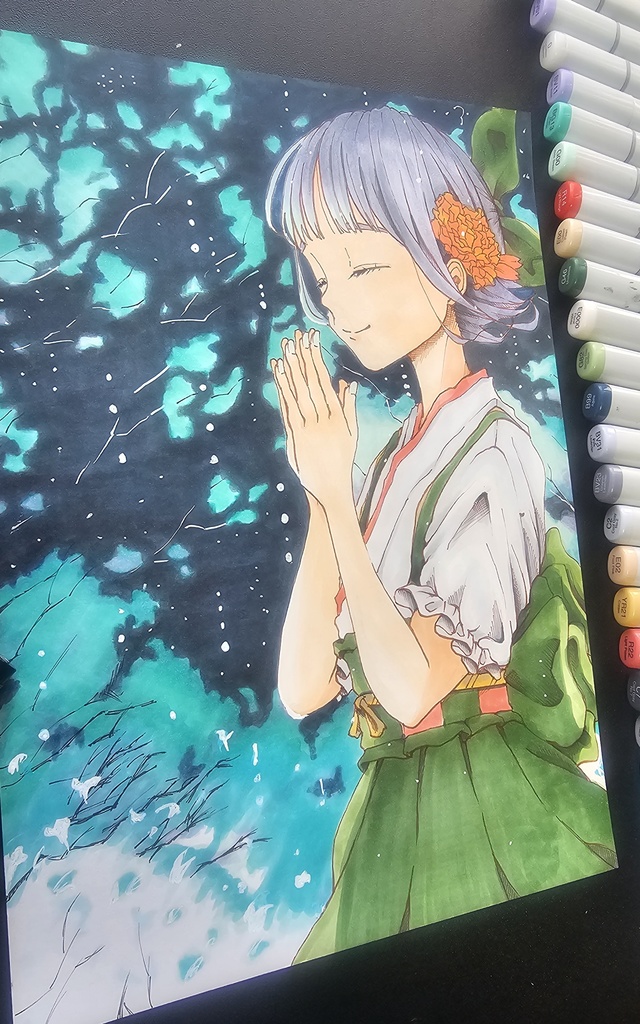 アナログイラスト原画販売　タイトル『Painted in many colors, alone in my own world』