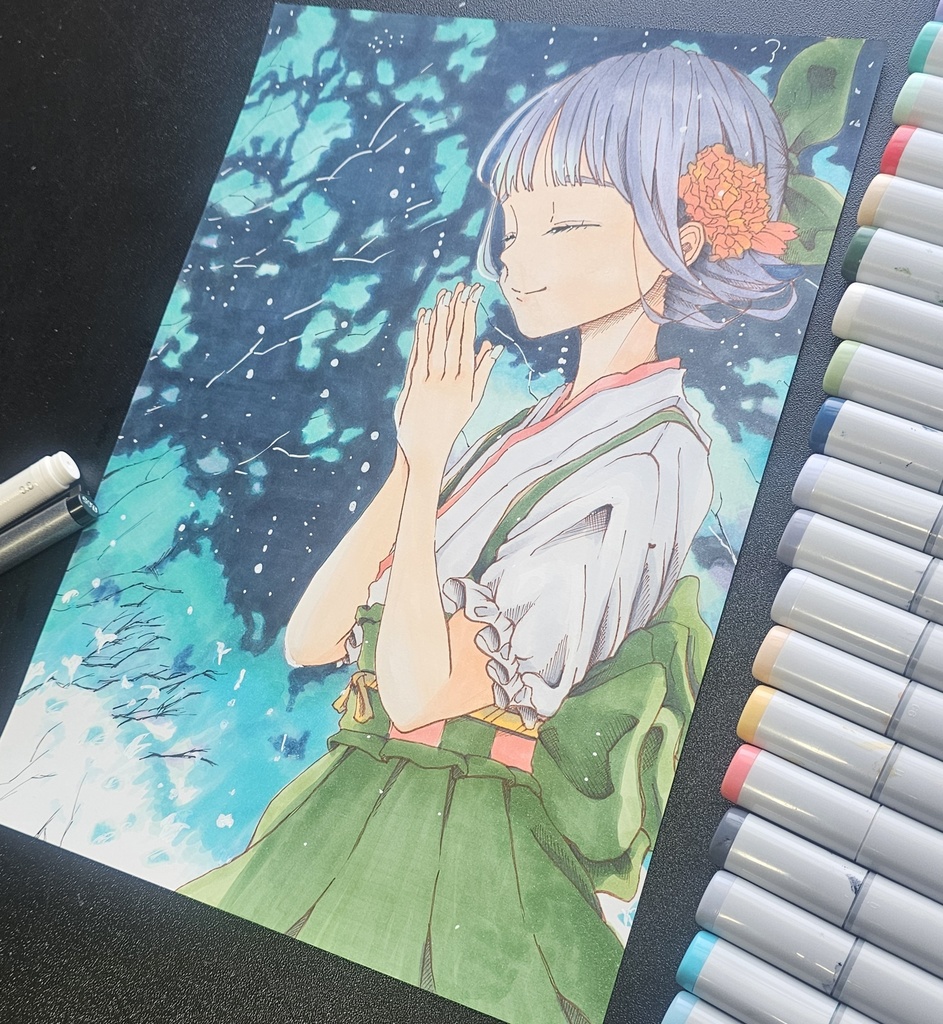 アナログイラスト原画販売 タイトル『Painted in many colors, alone in my own world』