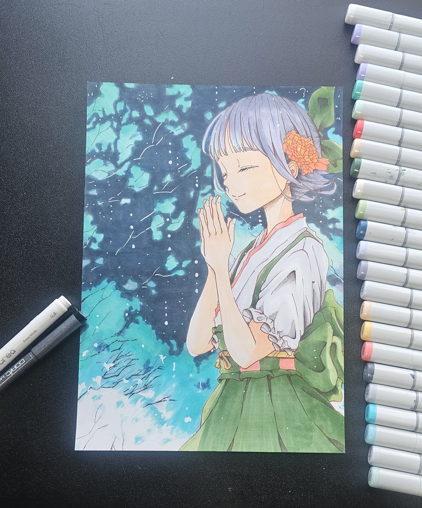 アナログイラスト原画販売 タイトル『Painted in many colors, alone in my own world』