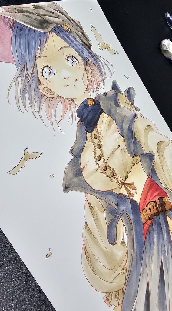 創作手描きイラスト アナログ作品タイトル【空をほどく】