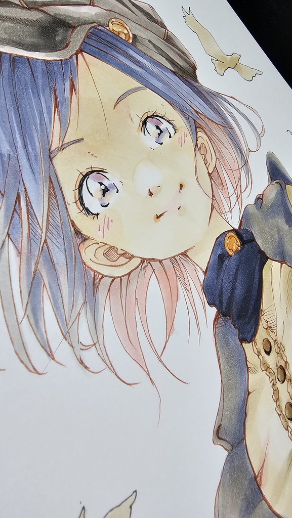 創作手描きイラスト アナログ作品タイトル【空をほどく】