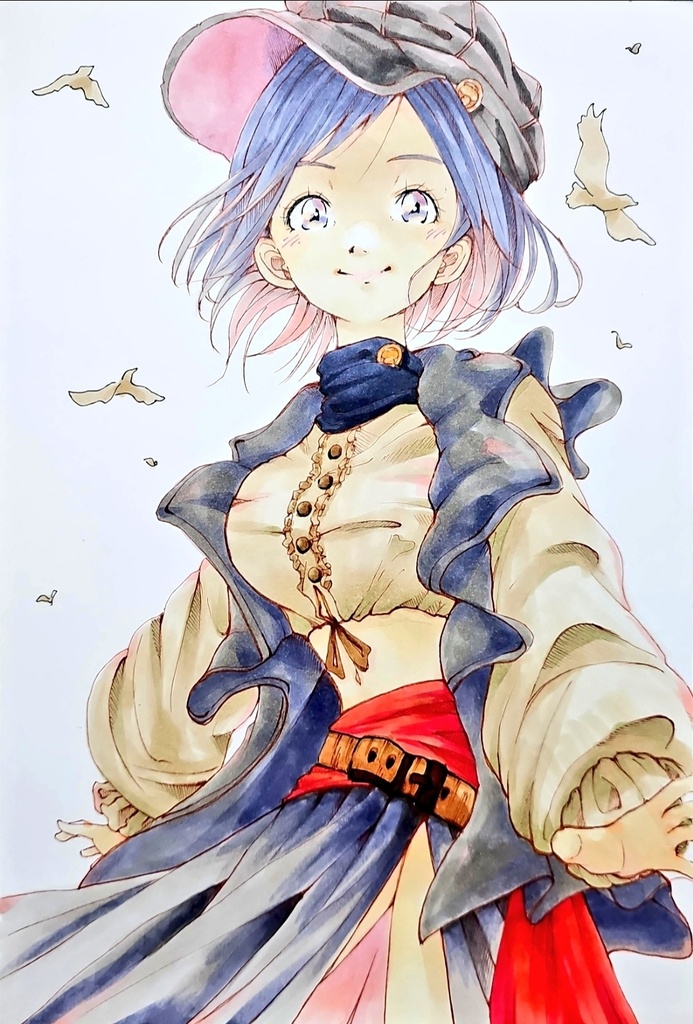 創作手描きイラスト　アナログ作品タイトル【空をほどく】