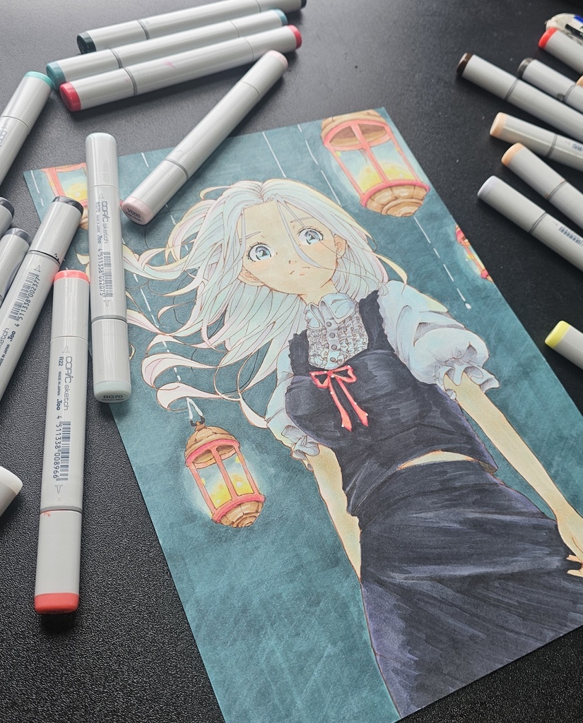 イラスト原画「灯火の降る夜」