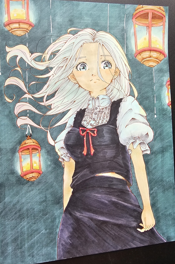 イラスト原画「灯火の降る夜」