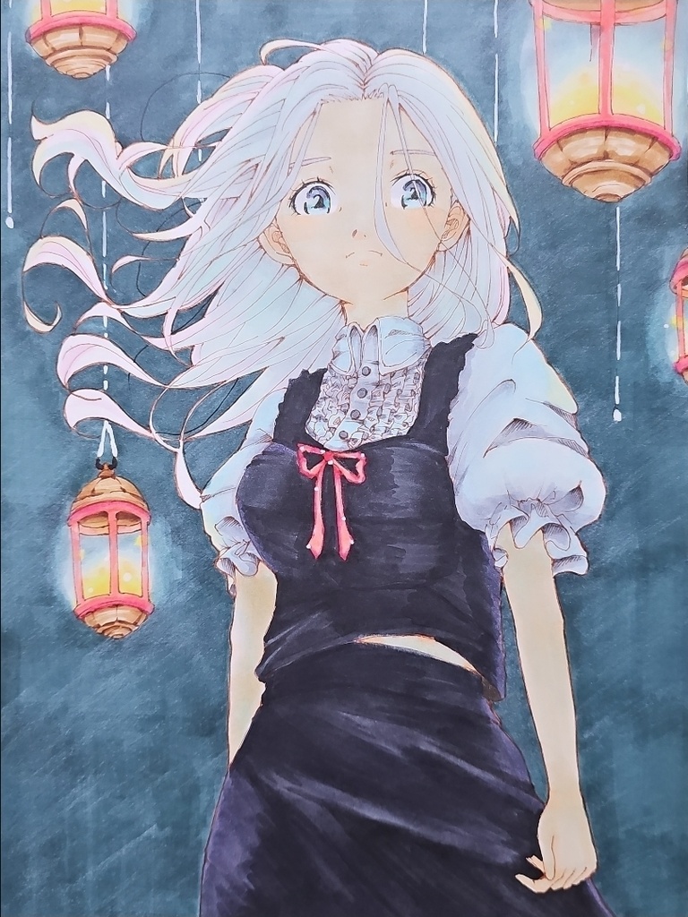イラスト原画「灯火の降る夜」