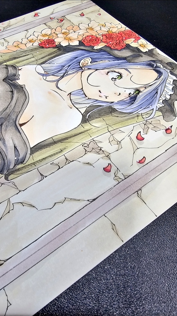 創作手描きイラスト アナログ作品タイトル【花冠の記憶】