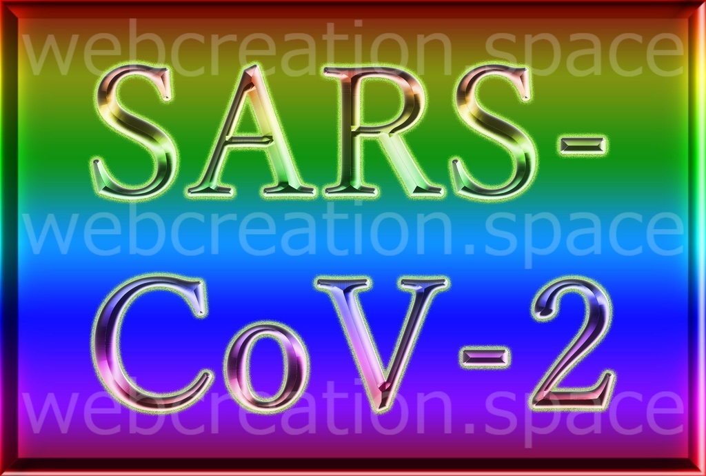 寒色系の背景にSARS-Cov2というメタリックな文字！新型コロナウイルスの画像♪