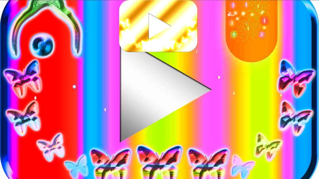 【超おしゃれ】綺麗な動画再生ボタンの背景素材！カラフルなハートと蝶♪