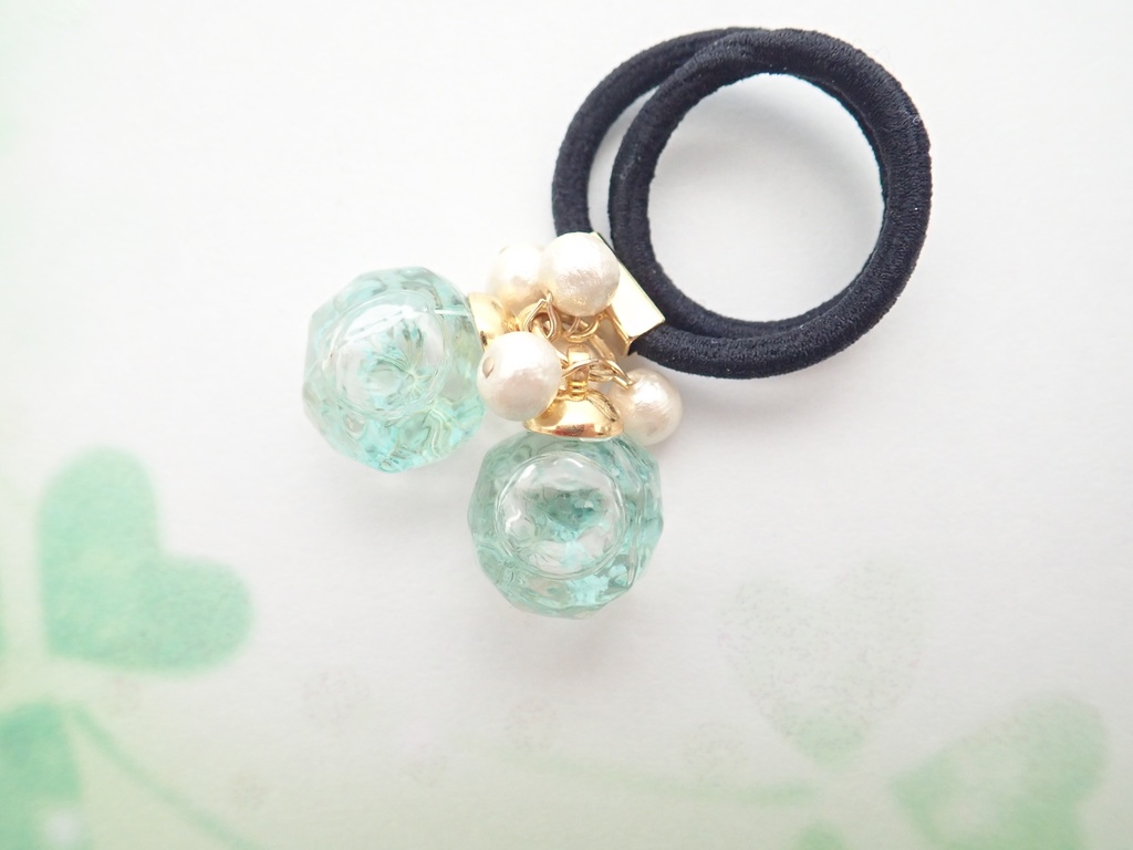 *2WAY* 切子風 水色 ヘアゴム・ブレスレット