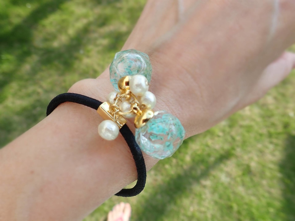 *2WAY* 切子風 水色 ヘアゴム・ブレスレット