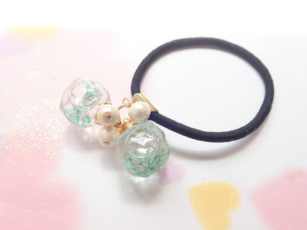 *2WAY* 切子風 水色 ヘアゴム・ブレスレット