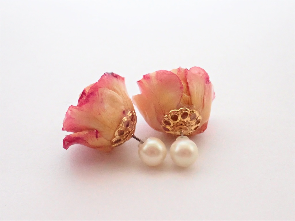 本物の花 ローズメリアのピアス パールキャッチ