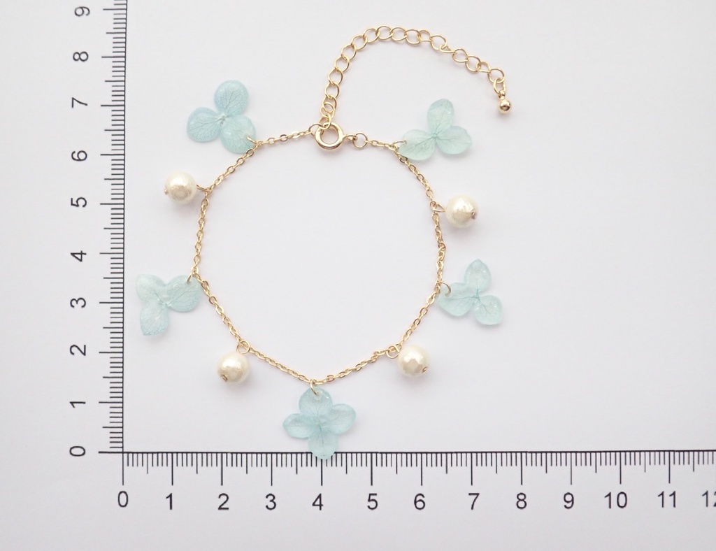 紫陽花✕コットンパール ブレスレット 水色