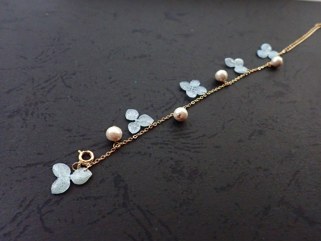 紫陽花✕コットンパール ブレスレット 水色
