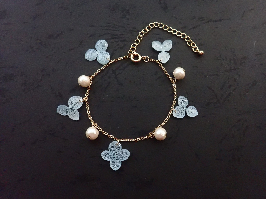 紫陽花✕コットンパール ブレスレット 水色