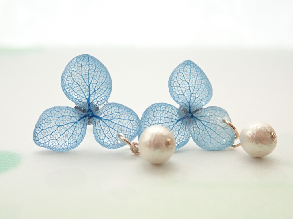 あおそら 紫陽花✕コットンパール ピアス