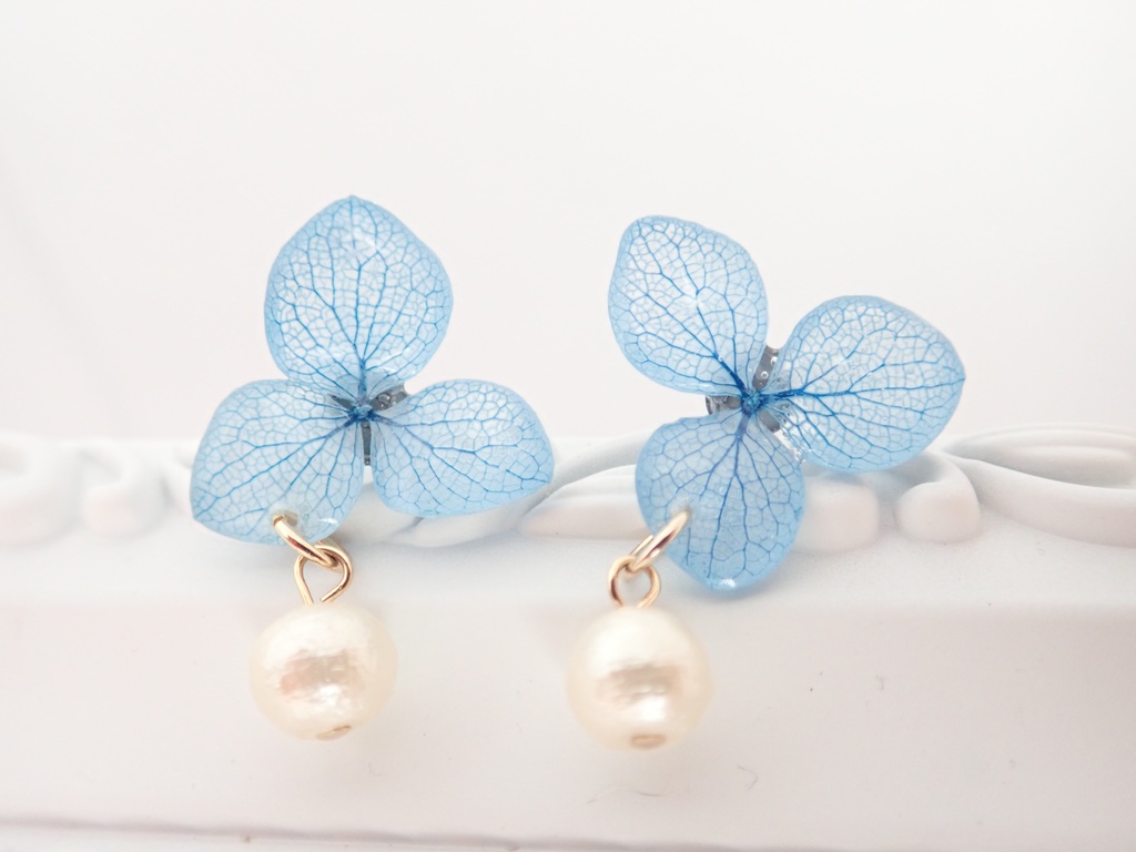 あおそら 紫陽花✕コットンパール ピアス