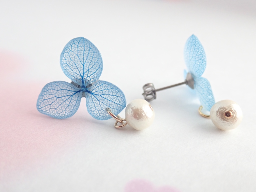 あおそら 紫陽花✕コットンパール ピアス