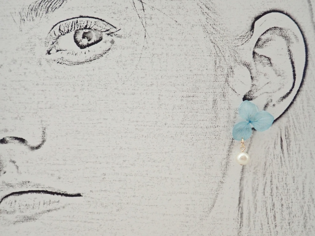 あおそら 紫陽花✕コットンパール ピアス