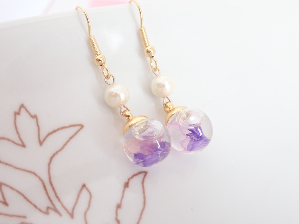 スターチス ハーバリウム ピアス パープル✕ピンク