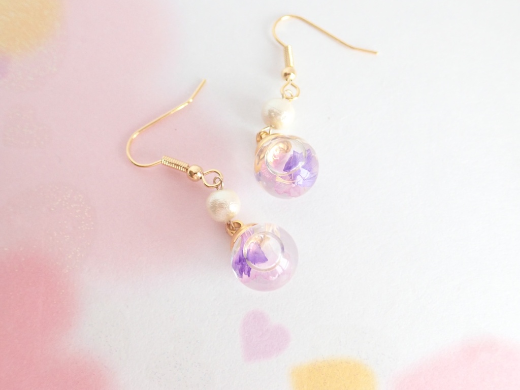 スターチス ハーバリウム ピアス パープル✕ピンク